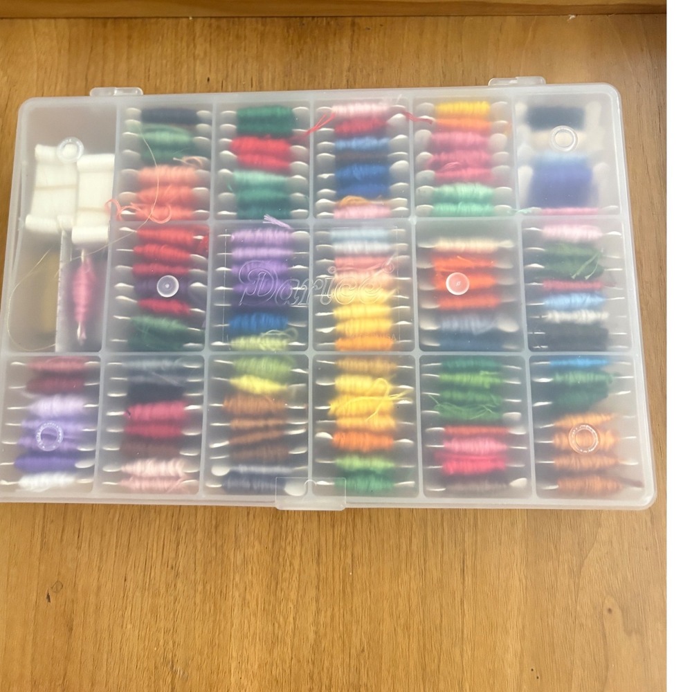 Vintage DMC Embroidery Floss Lot with Darice Storage Case Metallic Thread Mixed